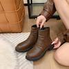 Korean version pleated elastic soft leather Martin boots women's thick-soled versatile single boots non-slip rear zipper thin short boots