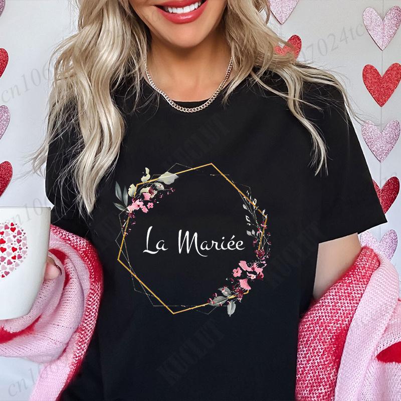 Französisches Junggesellinnenabschieds-T-Shirt, EVJF-T-Shirt für die zukünftige Braut, Braut-Hochzeits-Top, Team-Braut, Blumenkranz, Brautjungfern-T-Shirts