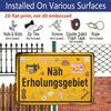 2D Flat 1pc Aluminium Metal Sign Plaque, German "Erholungsgebiet Für Nähere", 8*12inch, Ideal for Home Decor, Clubs, and Outdoor Decoration - Durable