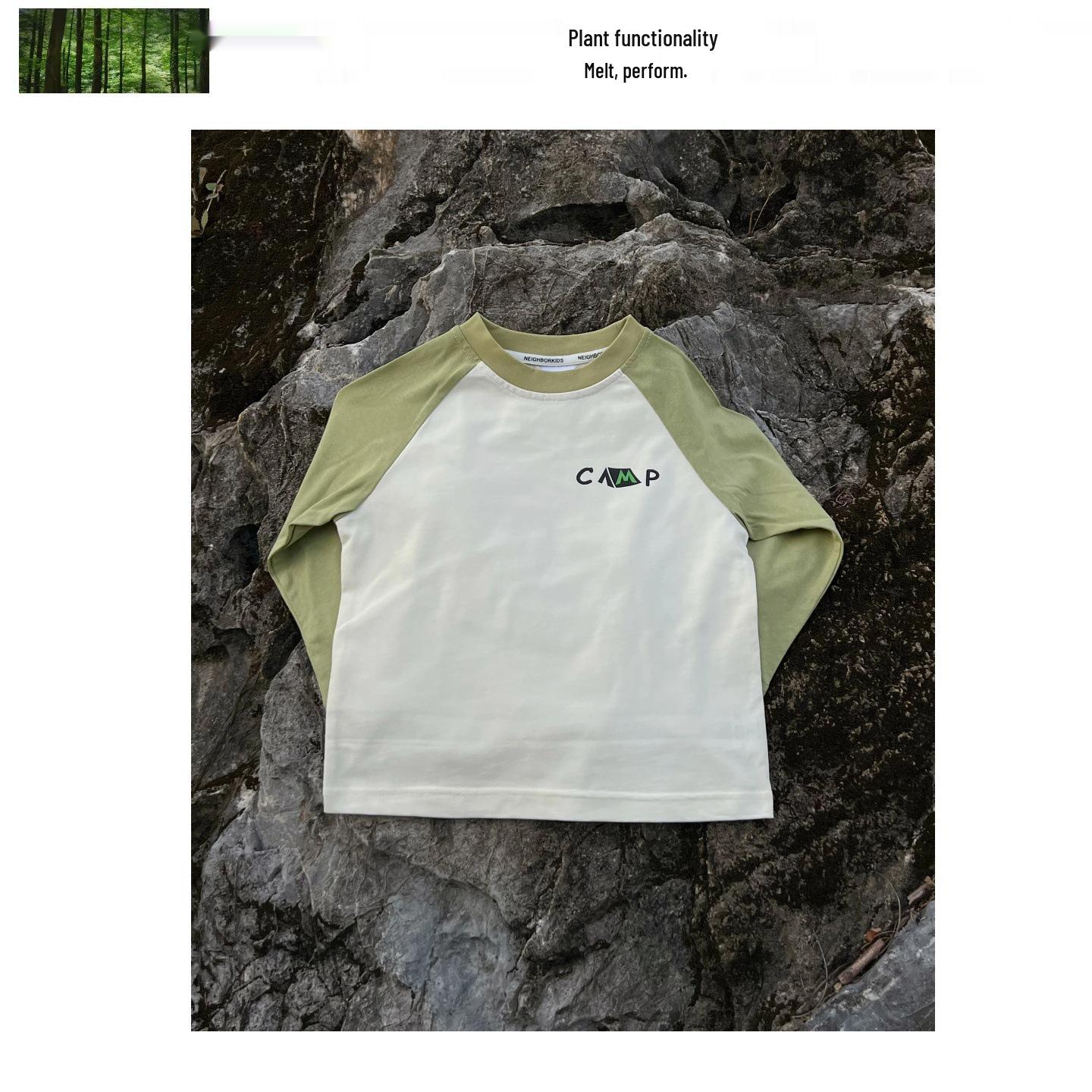 

2025 Kids Autumn Color Block Raglan Sleeve Cartoon Print Long Sleeve T-shirt for Outdoor Camping 110 cm зелёный