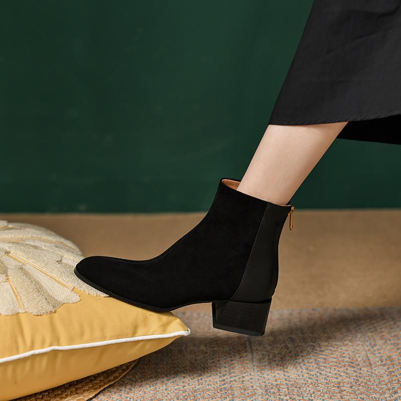 2024 Nytt Merke Ekte Skinn Støvletter Retro Høye Hæler Ankelstøvletter Damesko Glidelås Bak Sauesemsket Håndlagde Sko Støvletter Kvinner