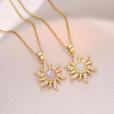 Sunflower Zircon Pendant Necklace - Trendy Titanium Steel Design for Women