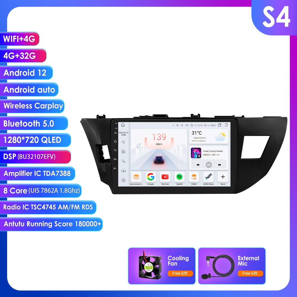 

OSSURET Carplay 4G-LTE 2Din для Toyota Corolla 2014 2015 2016 Android Автомагнитола Радио Мультимедийный Видеоплеер Навигация GPS Интеллектуальное Головное Устройство S4 8Core 4G 32G