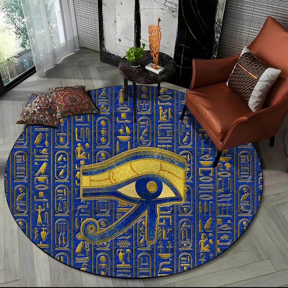 Egyptian Ideographic Symbols Eye of Horus Round Carpet Rug for Living Room Bedroom Child Decor,Pet Area Rug Non-slip Floor Mat
