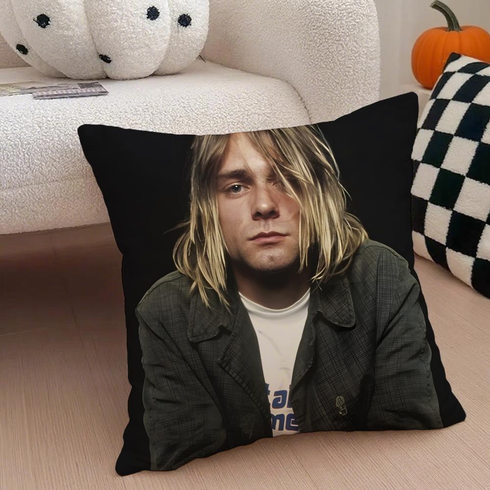 Grunge American Handsome Singer K-Kurt Cobain Cushion Cover Throw Pillow Cover Hidden Button Durable Polyester Chair Cushion