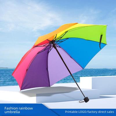 Dreifach gefalteter Sonnenschirm aus schlagfestem Stoff in Regenbogenfarben – Geschenk-Regenschirm für Damen