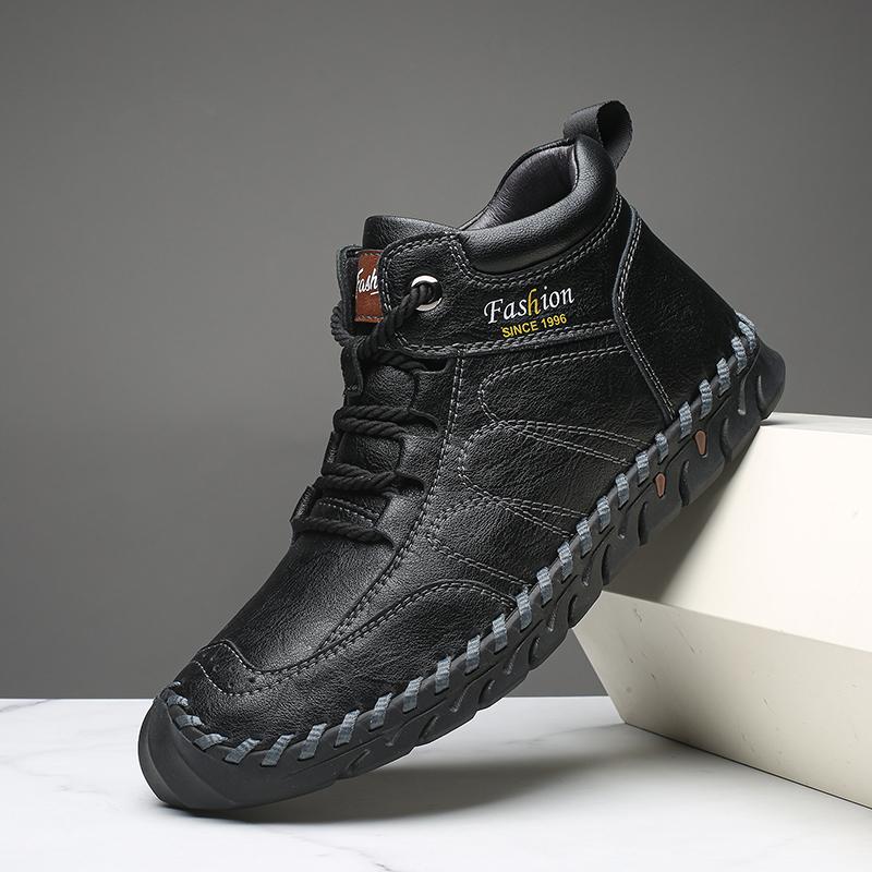 Hand-stitching Leather Men Boots Genuine Leather Casual Leather Shoes Men Ankle Boots