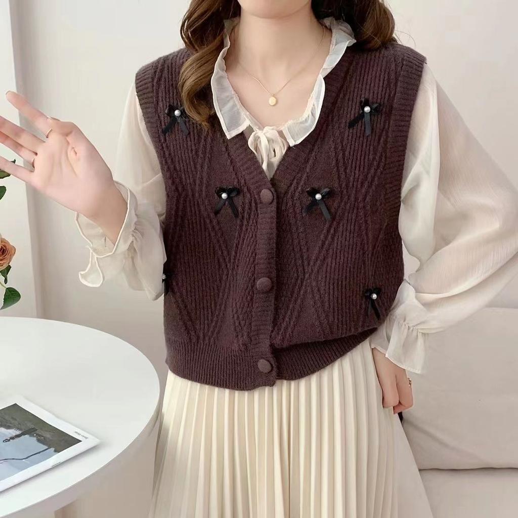 Women's Knitted Vest Cardigan Autumn and Winter New Vintage Fried Dough Twists Versatile Sweater Vest