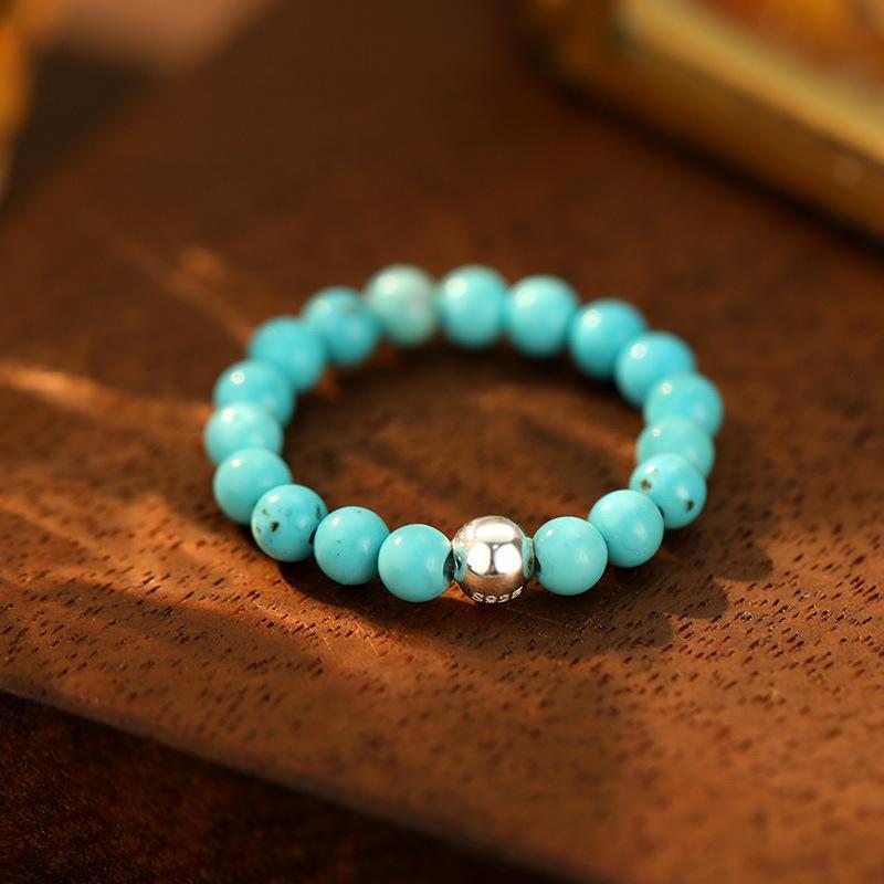 Banyan Tree S925 Silver Women's Stacking Ring with Tourmaline, Agate, Crystal, and Beaded Blue Pine.