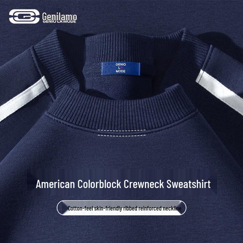 GENIOLAMODE Men s American Style Round Neck Sweatshirt L