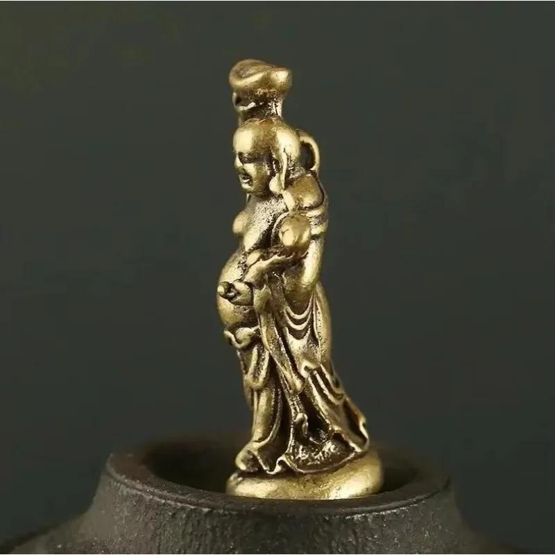 Decorazione Casa Artigianato Rame Buddha Maitreya Miniature Statuette Tascabile Ottone Piccola Statua Ornamenti per Decorazione Soggiorno