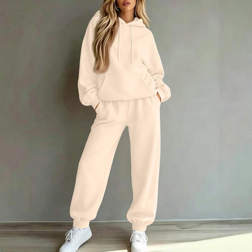 Women's Casual Loose Fit Lined Hoodie and Track Pants Two Piece Set