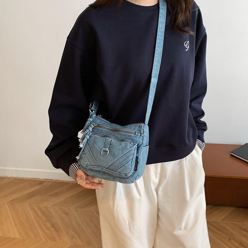 Women's Bag Vintage Denim Bag Travel Crossbody Bag Multi-Layer Shoulder Bag Underarm Bag