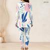 Women Plus Size Printed Half Zip Long Sleeve Longline Top Fitted Pants Two Piece Set