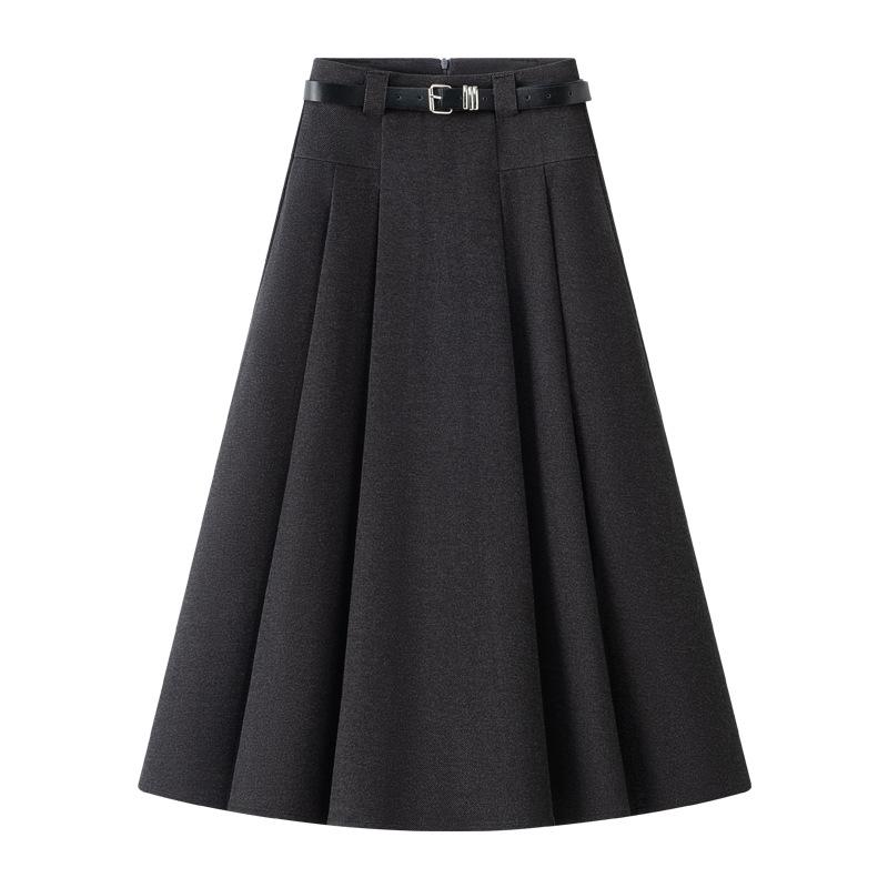

Gray High-Waist Pleated Skirt: 2025 Spring/Autumn Mid-Length, Slimming Half Skirt L /28 [110-120 lbs]