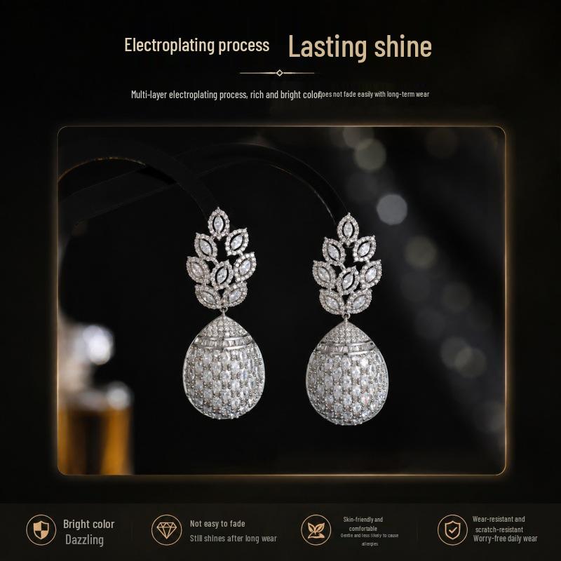 Exquisite Zircon-Inlaid S925 Silver Earrings for Women - Luxurious, High-End Sparkle Jewelry