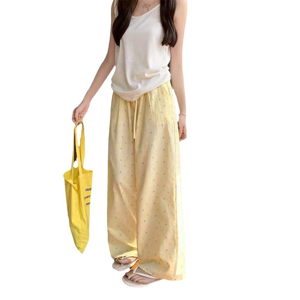 Dopamine Outfit Women's Yellow Plaid Casual High-Waist Wide-Leg Summer Pants