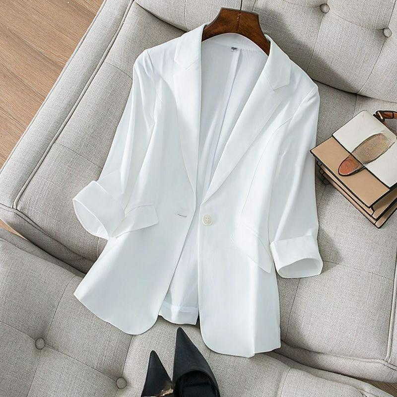 

White Small Suit Jacket Women s Spring and Summer Thin Section Slim Slimming Temperament Ladies Suit Jacket XXXXL белый
