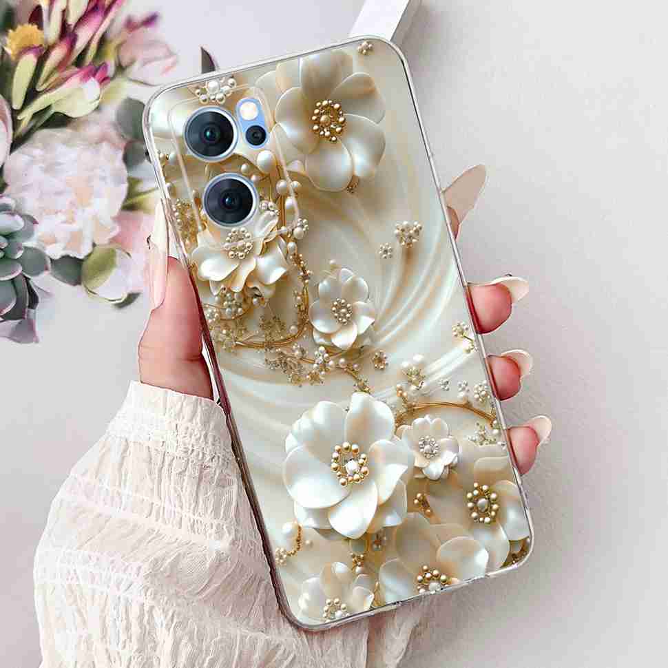 For Oppo Reno7 5G Casing Cute Cat Flower Painted Cover Soft Fundas Phone Case For Oppo Find X5 FindX5 Lite Reno 7 5G Back Cover
