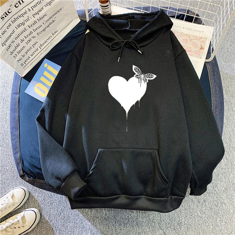 Autumn 2025 Women's Love Heart Print Hooded Jacket: Casual Versatile Plus Velvet Hoodie