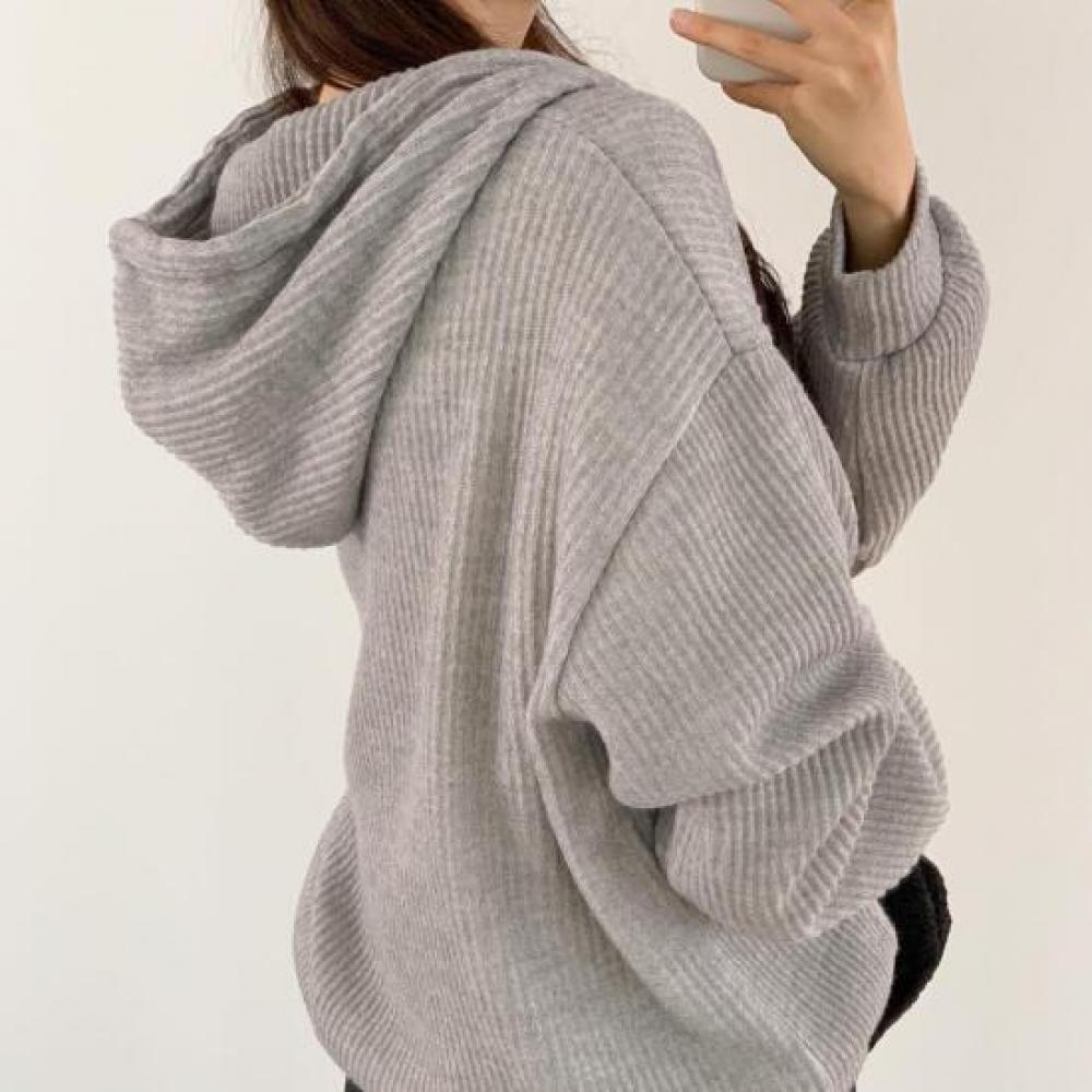 New Arrivals Open Run Women Ribbed Simple Casual Daily Hooded Zip Up