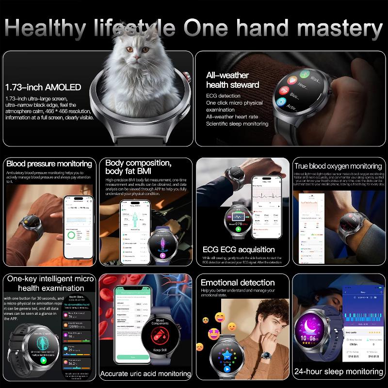 2025 New Health Smart Watch Men Accurate Blood Lipid Uric Acid Tracker ECG+PPG Bluetooth Call Sports Men Smart Watch Fatigue Monitoring