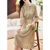 Silk dress fashion print retro seven-quarter sleeve medium and long  mulberry silk dress