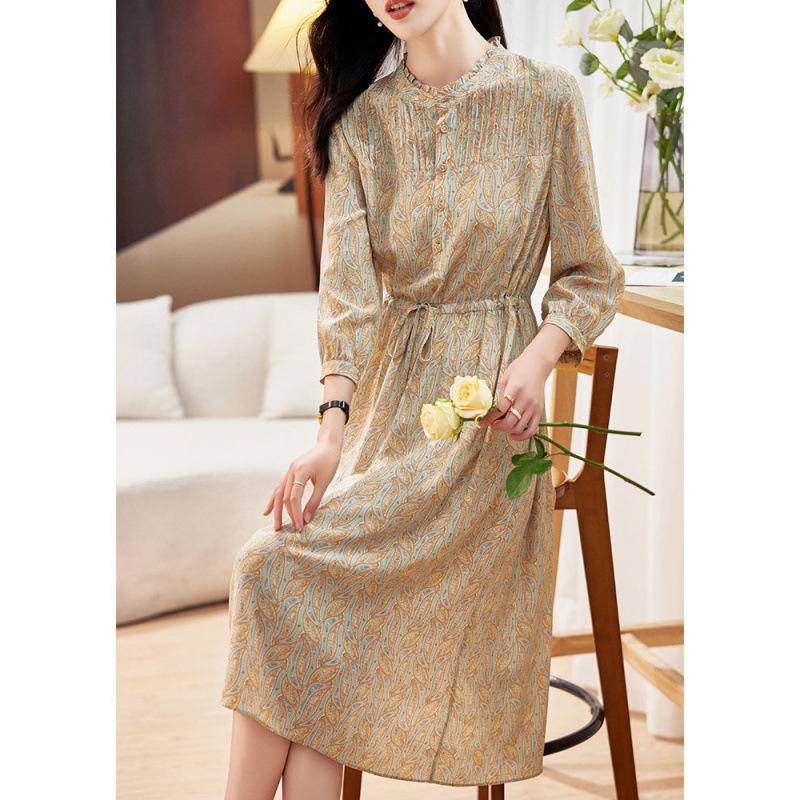 Silk dress fashion print retro seven-quarter sleeve medium and long  mulberry silk dress