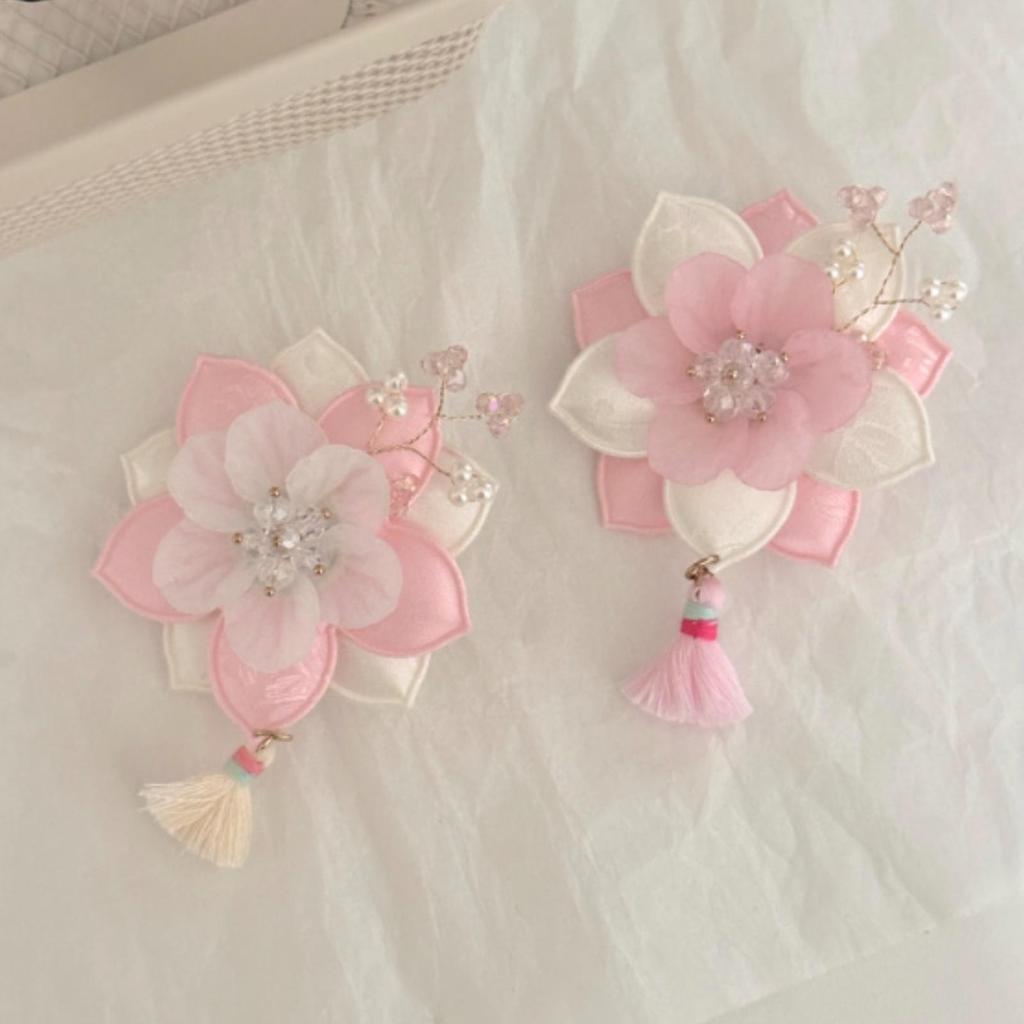 Silver Pink Flower Baessi Hair Clip & Headband (Chuseok Kids Collection)