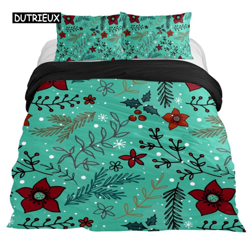 Snowflake Duvet Cover Set Winter Theme Christmas Illustration Cold Weather Season Twin Bedding Set King Size Soft Quilt Cover
