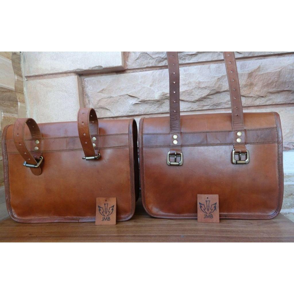 Saddlebags Bag Brown Leather Side Motorcycle Side Pouch Saddle Panniers 2 Bags