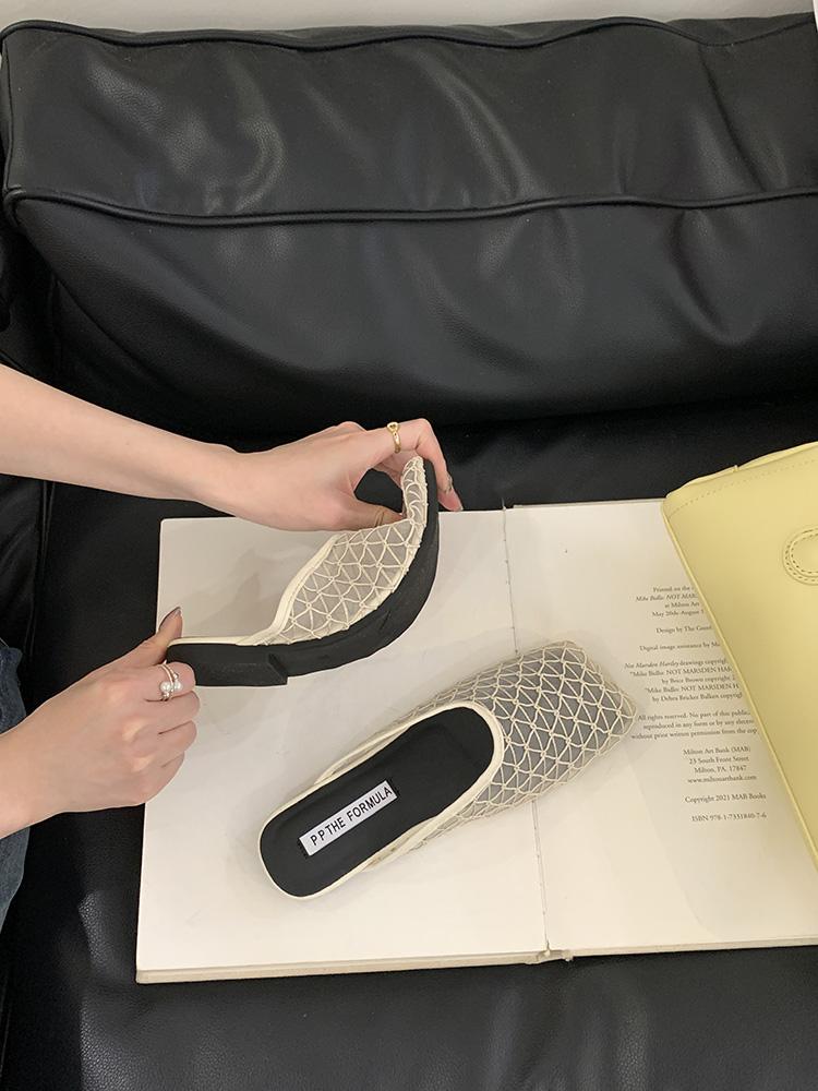 Fashion 2025 Summer New Lace Women Mules Slippers Fashion Cover Toe Shoes Laides Outdoor Casual Beach Vacation Slides Shoes New Arrival