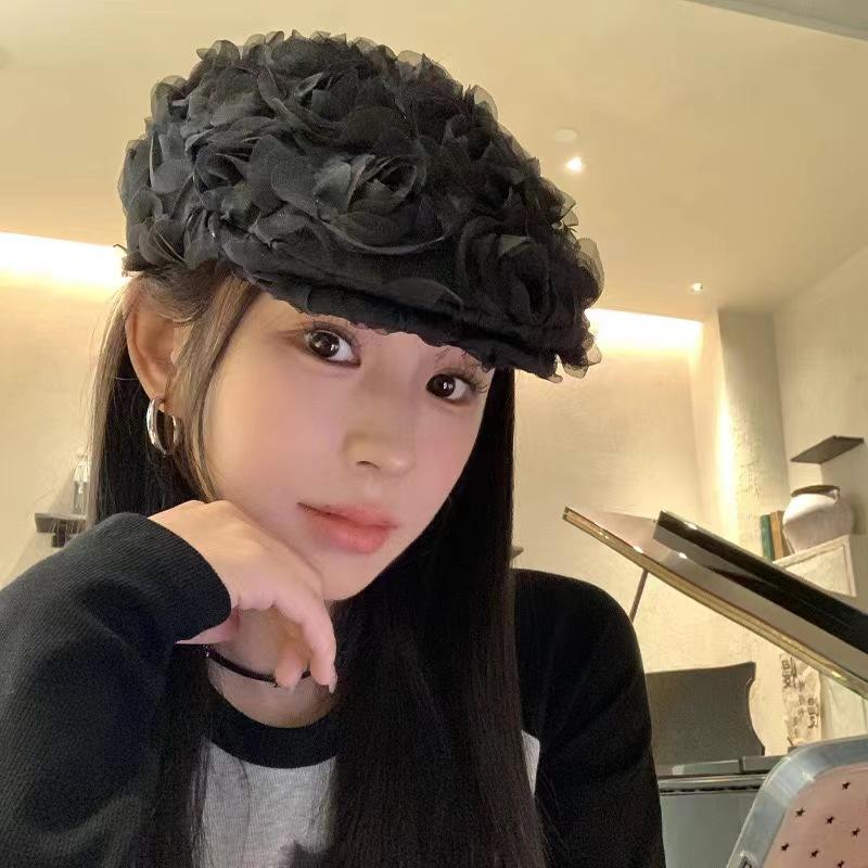 Fashion Rose Flowers Berets for Women Girls Reversible Forward Hats Korean Vintage Newsboy Caps Outdoor Travel Photo Painter Hat