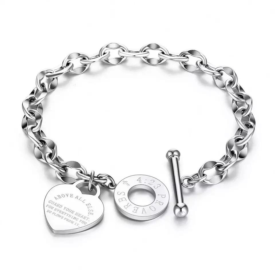 Heart Stainless Steel Bracelet: European & American Style, Personalized Versatile Titanium Steel Jewelry for Women
