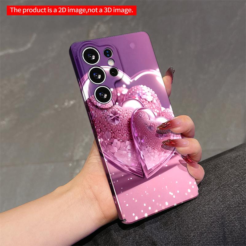 2DFlat Samsung Phone Case Pink Heart Glitter Design Phone Case Applicable To Galaxy S22 S23 S24 S25ULTRA S26 A12 A13 A14 A15 A16