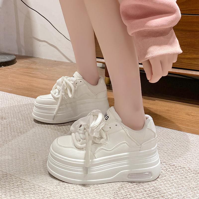 Fashion Tide 8CM High Platform Shoes Womens Chunky Sneakers Real Leather Height Increasing Sports Shoe Basketball Walking Shoe 35 6379₽