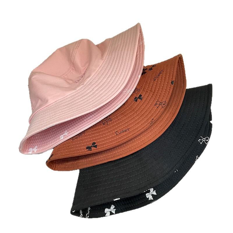 Letter Embroidered Bucket Hat Female Spring Summer Couple Double-sided Can Wear Bow Visor Versatile Basin Hat Male