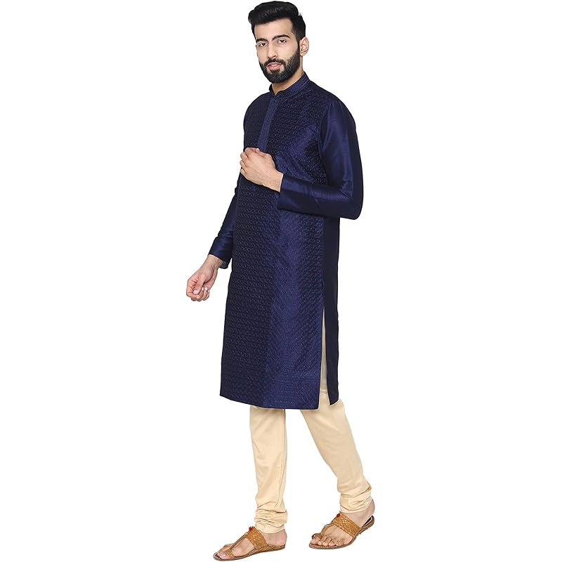 Manyavar Men s Kurta Pyjama (S952612-306-M_Blue_Medium) M синий