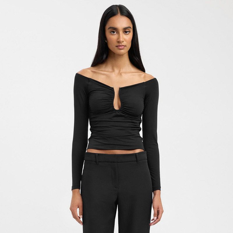 Solid Color One Shoulder Long Sleeved Top