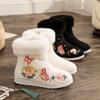 Botines cálidos de invierno para mujer, botas de nieve informales antideslizantes con forro polar de felpa y cremallera lateral, botines cortos con forro de piel sintética bordada para mujer
