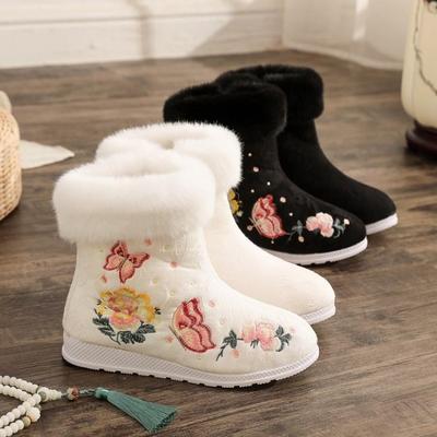 Winter Warm Ankle Boots for Women Casual Anti Slip Plush Fleece Lined Snow Boots With Side Zipper Women's Embroidered Faux Fur Lined Short Booties