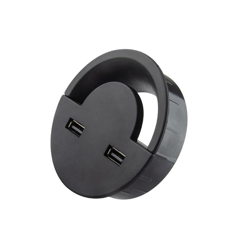 Round Wire Hole Cover Home Office Table Outlet Box Computer Desk Cord Grommet With 2 Port USB Cable Organization Case