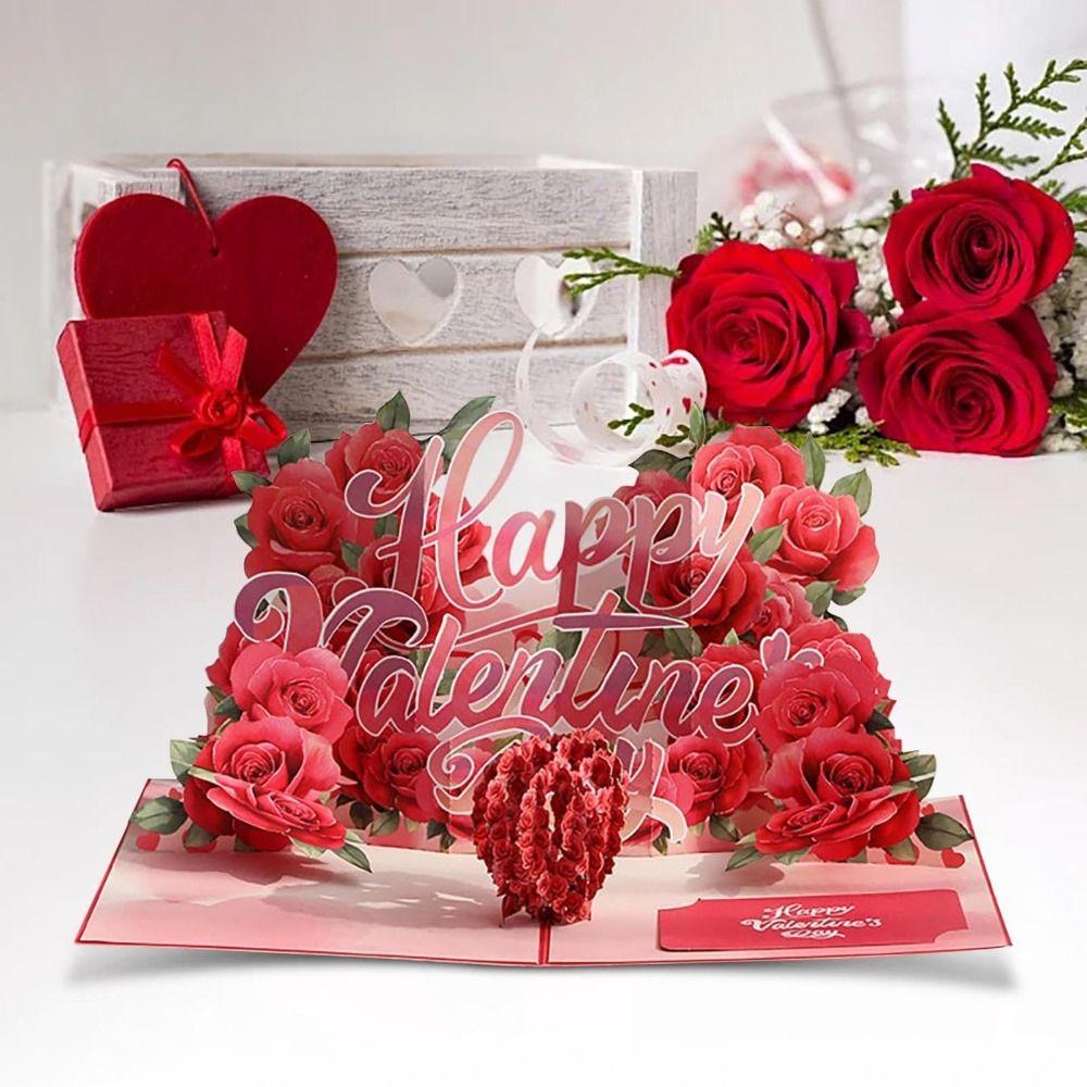 High Quality Romantic Theme 3D Rose Card Pop-Up Mechanism 3D Rose Couple Card Flower Design Gift Cards Wedding Celebration