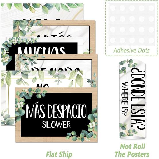 gisgfim 16 Pcs Spanish Words and Phrases Poster Set Spanish Phrases Bulletin Board Study Spanish Classroom Decoration for Teachers Preschool School