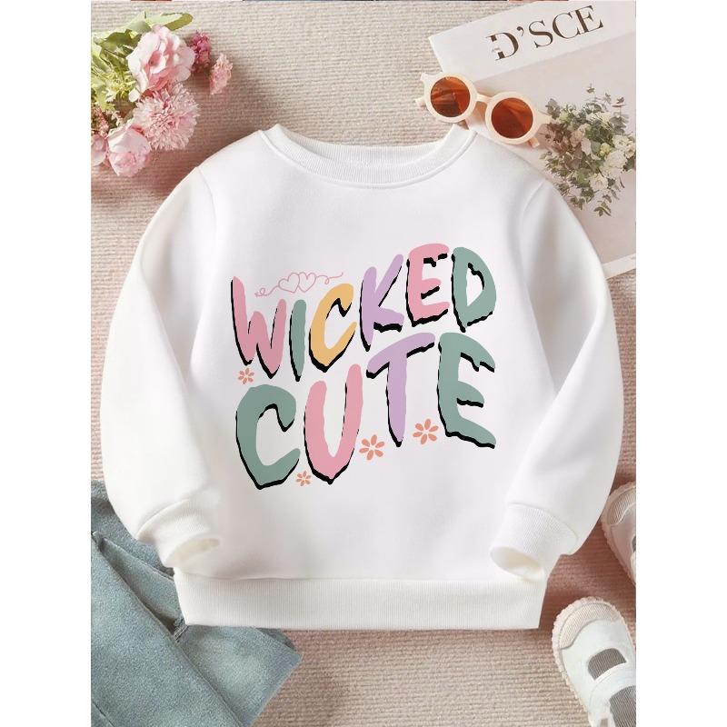 Kids Crewneck Sweatshirt, Cute Playful Floral Graphic Print, Soft Cozy Long Sleeve Casual Pullover 110 белый