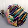 Book Tower, Fantasy Literature Automatic Opening and Closing Umbrella, Compact Travel Umbrella, Lightweight and Portable, Suitable for Beach