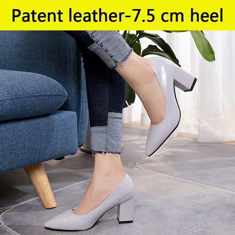 Fashion Aphixta Shoes Women Pointed Toe Pumps Sapato feminino 7.5cm High Square Heels Patent Leather Fashion Work Black Party Shoes