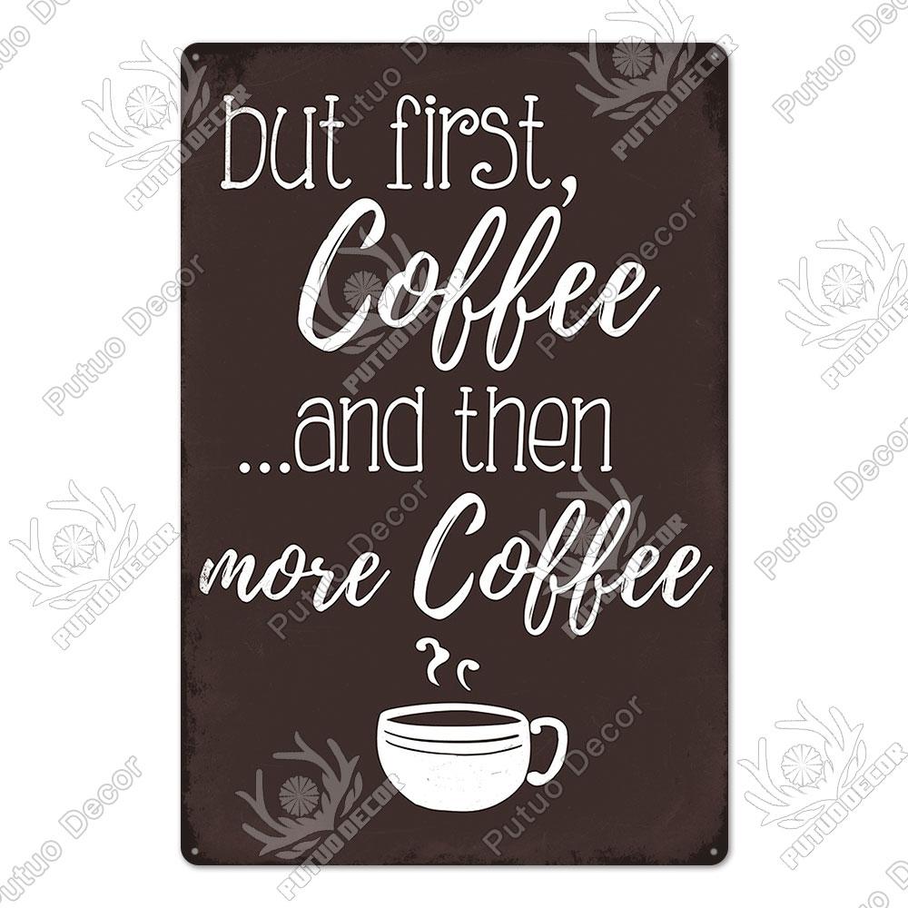 Putuo Decor Coffee Vintage Tin Metal Sign Decorative Plaque Retro Plate Cafe Kitchen Man Cave Coffee Bar Club Wall Decoration