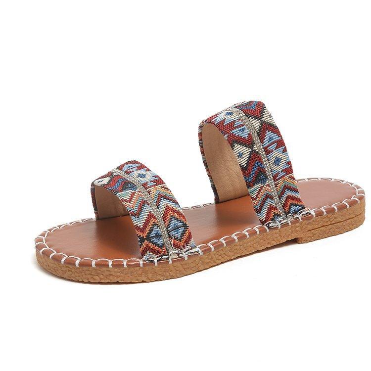 [Youshilai] 2025 neue Sommer Breitbandstreifen Retro Sandalen lässig und bequem Strandsandalen Plateau