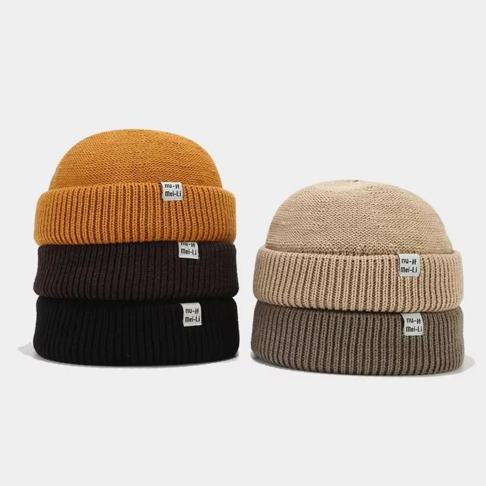 Wool Knit Brimless Cap Round Top Melon Cap Simple Fisherman Skullcap Autumn Winter